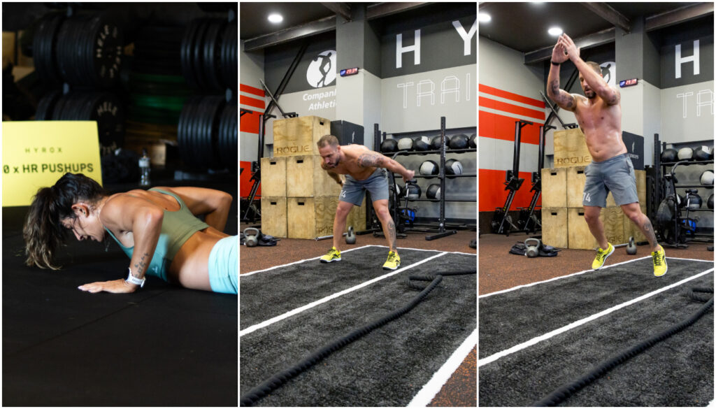 Burpee Broad Jumps (80m): burpee completo seguido de salto em distância