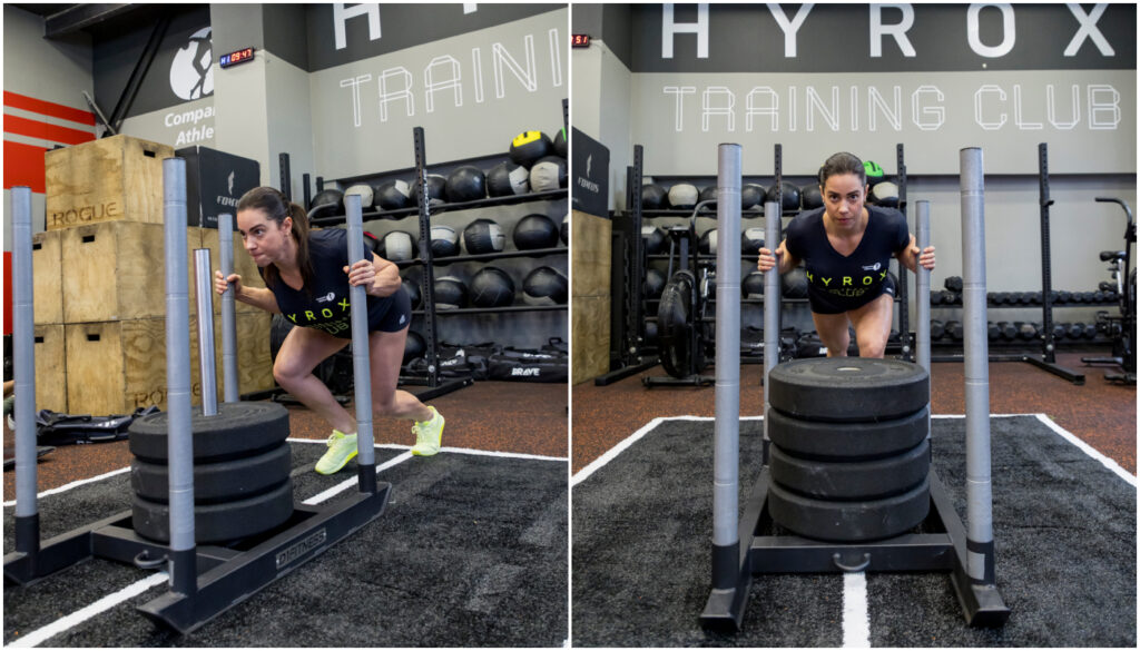 Sled Push (50m): empurrar trenó com carga sobre o carpete